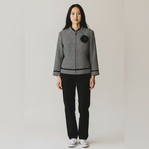 Pendleton Vintage Wool Leather Trim Houndstooth Blazer Jacket Black White Sz 10